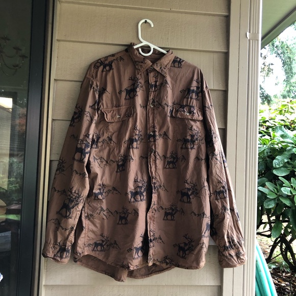 Chemise western vintage Barn Fly, beige moyen, boutonnée, fabriquée aux États-Unis, orignal